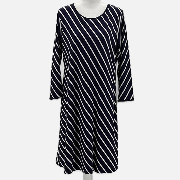 Duffield Lane Diagonal Stripe Knit Shift Dress in Navy & White - Size Large - Picture 1 of 5